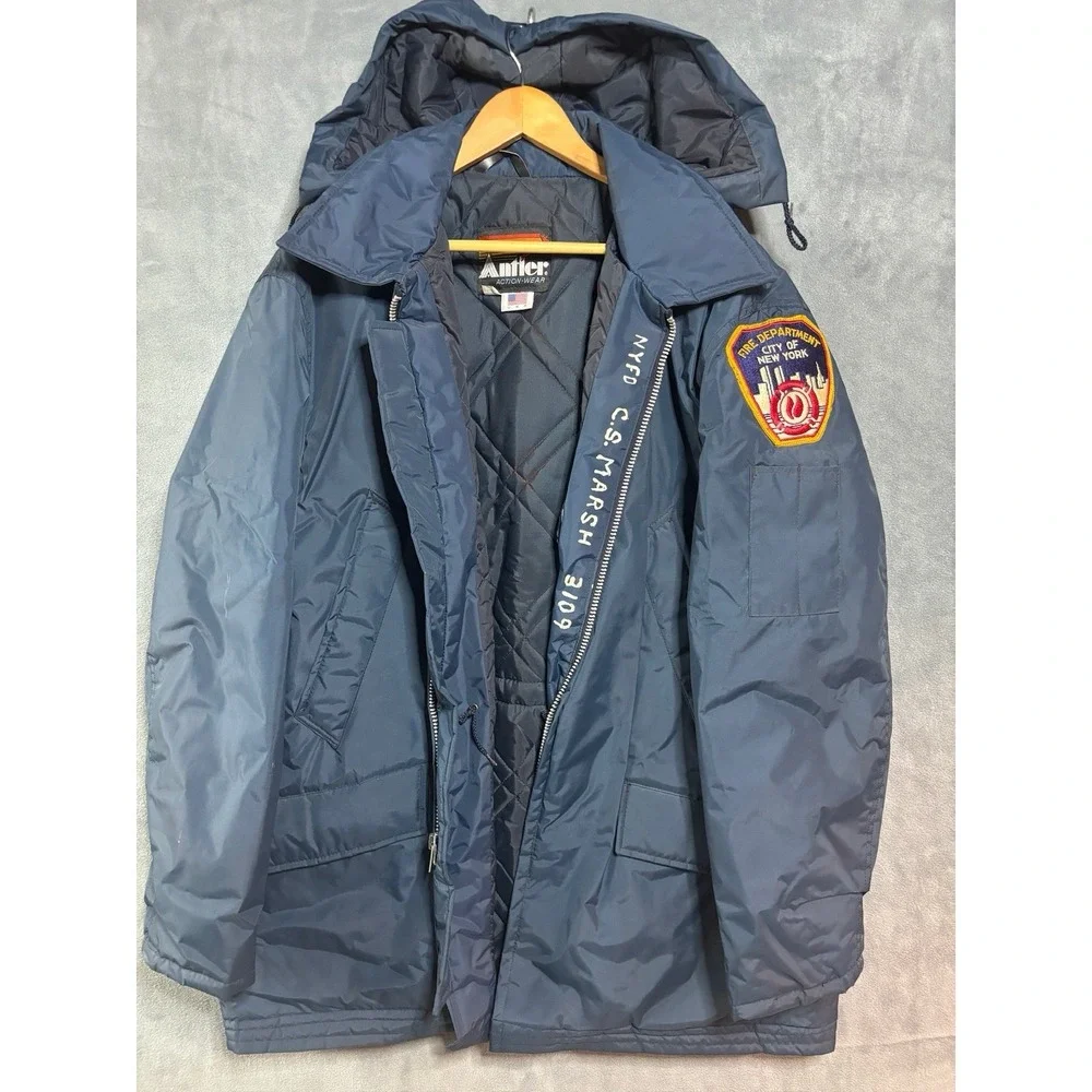 Vintage NYC Fire Department Hooded Winter Jacket 1980's 3/4 Length Size XL